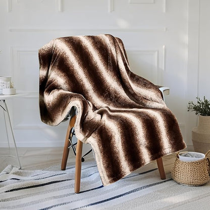 Electric Heated Blanket Throw Size 50" x 60", Super Cozy Warmth Soft with 4 Heating Levels & 4 Hours Auto Off, Plush Faux Fur, Machine Washable, Home Office Use, Brown White