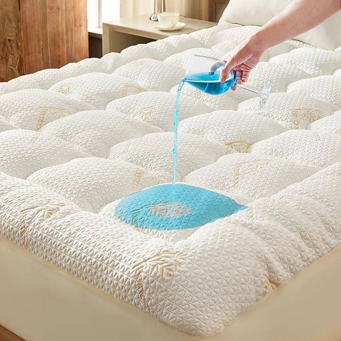 Premium 100% Waterproof King Mattress Topper, Breathable Mattress Pad, Rayon from Bambo Bed Protector, Deep Pocket Sheet Cover 8"-21"