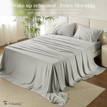 URBANHUT 1000 Thread Count Egyptian Cotton Sheets California King Size, Breathable Long Staple, 4 Pc Bed Sheet Sets, Luxury Hotel Sateen Sheets Fits 16" Deep Pocket - Silver Grey