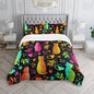 Kawaii Cat Animal Comforter 3Pcs Twin Lovely Pet Cat Bedding Set for Kid Teen Girl Boy Adult Room Decor Cartoon Kitten Paw Heart Bamboo Leaf Pattern Quilt with 1 Comforter and 2 Pillowcases