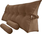 Triangular Reading Bedrest Pillow Large Bolster Cushion Headboard Backrest Wedge Pillow with Two Detachable Roll Pillows for Neck & Lumbar Support (Coffee, California King 71x8x20 inches)