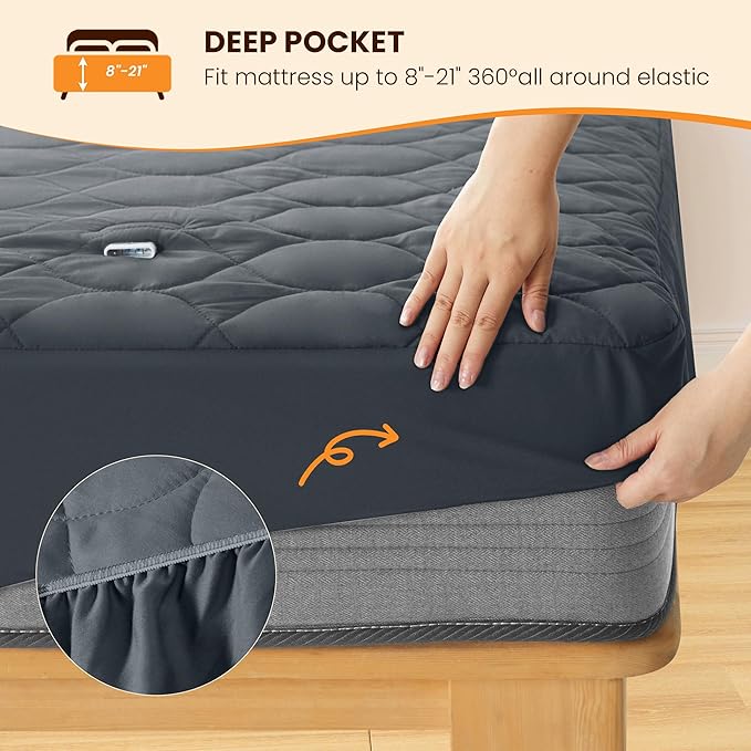 MASVIS Heated Mattress Pad Twin Size - 6 Heat Settings & 10-Hour Auto Off, Quilted Electric Bed Cover, Bed Warmer with Deep Pocket | Fast Heating | Machine Washable,Grey,39"x75"