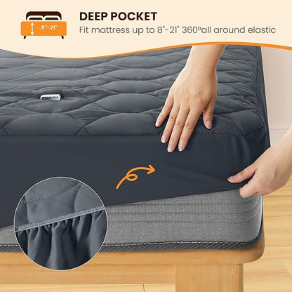 MASVIS Heated Mattress Pad California King Size - Dual Control, 6 Heat Settings & 10-Hour Auto Off, Quilted Electric Bed Cover, Bed Warmer with Deep Pocket Fast Heating Machine Washable,Grey,72"x84"