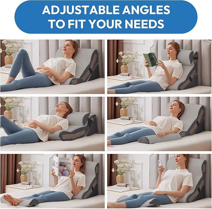 3PCS Wedge Pillow Set for After Surgery, Back Pillow for Bed Sitting up, 10-in-1 Foam Wedge Pillow for Acid Reflux & Back Pain Relief, Post Surgery Pillow for GERD & Snoring, Grey