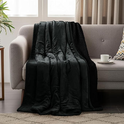 Utopia Bedding Sherpa Blanket Throw Size (Black, 50x60 Inches) - Soft Lightweight Plush Fleece Reversible Blanket for Bed, Sofa, Couch, Camping and Travel