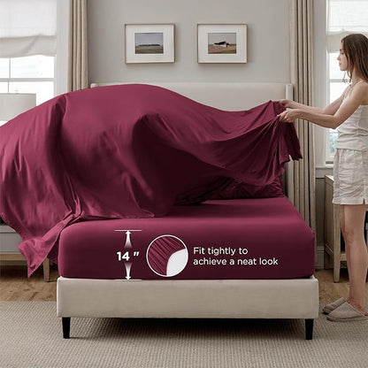Bedsure King Size Comforter Set Burgundy - Bed in a Bag Bedding Set 7 Pieces, GentleSoft™ Pintuck Bed Set Gift for Family, Pinch Pleat Burgundy Comforter with Sheets, Pillowcases & Shams