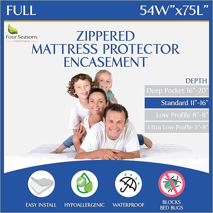 Full Size Mattress Protector Bedbug Waterproof Zippered Cover Hypoallergenic Premium Quality Encasement White