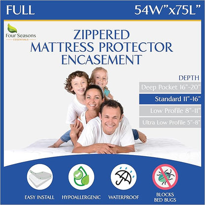 Full Size Mattress Protector Bedbug Waterproof Zippered Cover Hypoallergenic Premium Quality Encasement White