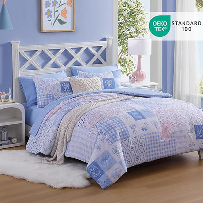 Twin XL Comforter Set for Girls, Cute Blue Bow Bedding 5 Pieces Kids Bed Set, All Season Dorm Bed in a Bag with Sheets, Pillowcase & Sham