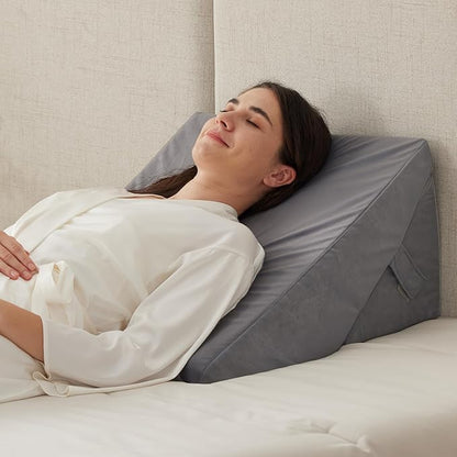 Bed Wedge Pillow for Sleeping, 9&12 Inch Adjustable Wedge Pillow Set for After Surgery, Triangle Pillow for Back Pain Relief, Leg Support, Acid Reflux, Gerd, Velvet