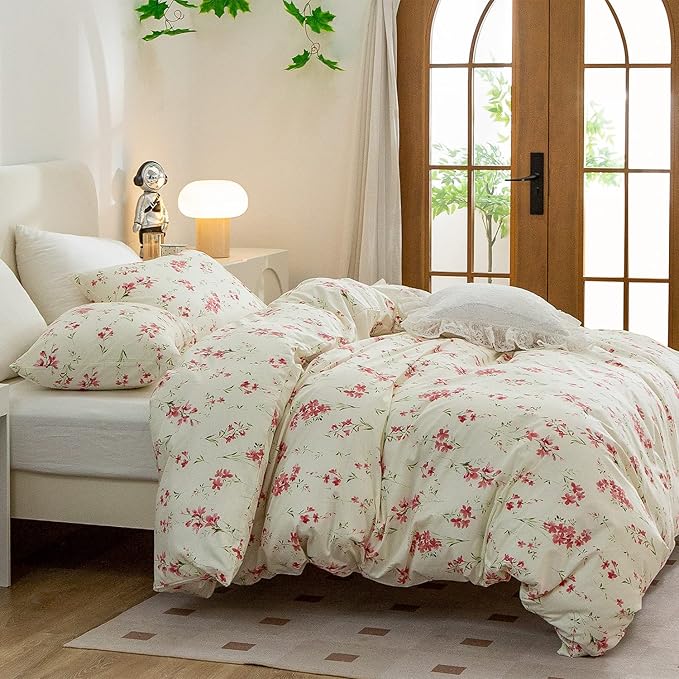 Floral Duvet Covers Queen, 100% Soft Microfiber Chic Floral Bedding Sets Queen 3 Pieces Flower Duvet Cover Queen for All Seasons, 1 Duvet Cover and 2 Pillowcases with Zipper Closure (Floral, Queen)