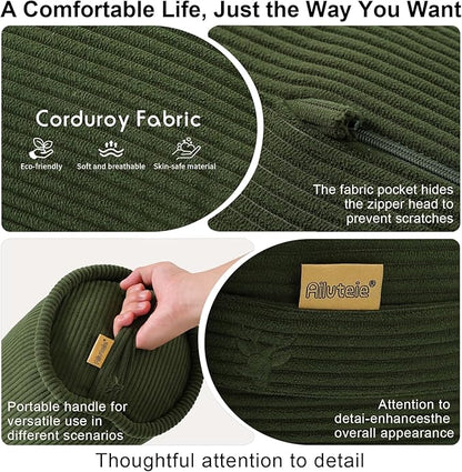 Long Pillow for Bed – Corduroy Round Bolster Pillow for Adults, Decorative Body Pillow for Sleeping or Sofa Support,59 x 7.87 Inches,Avocado Green