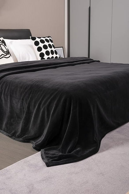 Mellowdy Extra Thick Hearty Plush Flannel Blanket (Matte Black, 60x80) - 500GSM Twin Size Warm Blanket for Winter, Fall | Soft, Fluffy, Cuddly, Perfect for Bed, Oversized Throw for Couch, Sofa