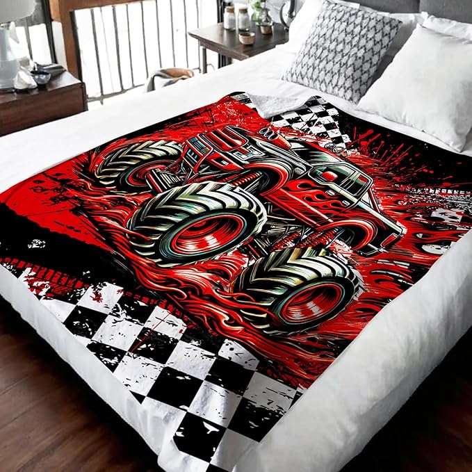 Boys Blanket Gifts Truck Blankets for Kids Teens Adults - 60" x 80" Cool Car Themed Soft Lightweight Flannel Throws for Couch, Sofa, Bed, Bedroom Decor