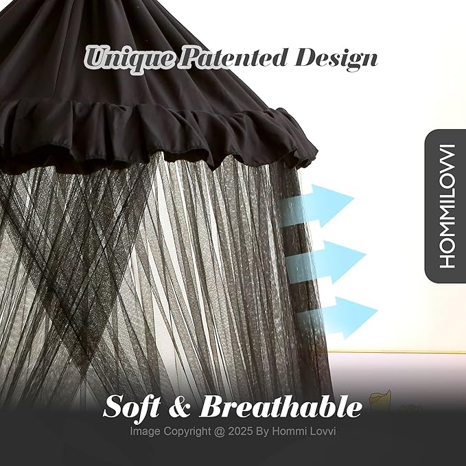 Boys Bed Canopy with Stars Lights, Kids Canopy Bed Curtains for Twin, Full, Queen Size Bed Hanging Canopy for Bedroom Decor, Kids Adult Sheer Canopy Curtain (Black)