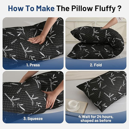 Full Body Pillow with Removable Pillowcase for Adults,（Memory Foam Filling）（Long Pillow for Side Sleepers） （Fluffy and Firm）（Adjustable Filling）（20×54 Inch，Black）