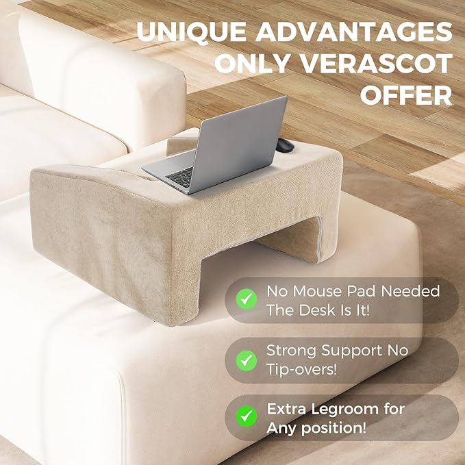 Reading Pillow for Gaming Lap Desk Pillow for Laptop with Pocket Foldable Memory Foam Bed Desk for Reading Working Crocheting Gaming Arm Rest on Bed/Sofa/Floor/Couch/Car (Beige Foldable)