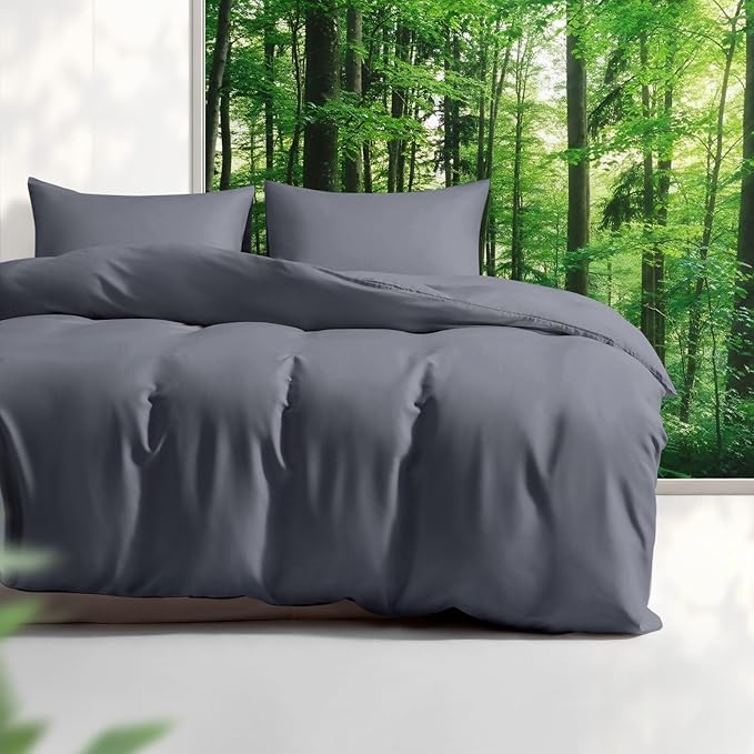 Tencel Duvet Cover Set, King/Cal King Size Cooling Duvet Cover for Hot Sleepers, 100% Eucalyptus Lyocell, 3 Pieces, 1 Zipper Closure Duvet Cover (106" x 90") and 2 Pillowcases (20" x 40") - Dark Grey