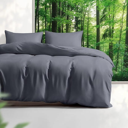 Tencel Duvet Cover Set, King/Cal King Size Cooling Duvet Cover for Hot Sleepers, 100% Eucalyptus Lyocell, 3 Pieces, 1 Zipper Closure Duvet Cover (106" x 90") and 2 Pillowcases (20" x 40") - Dark Grey