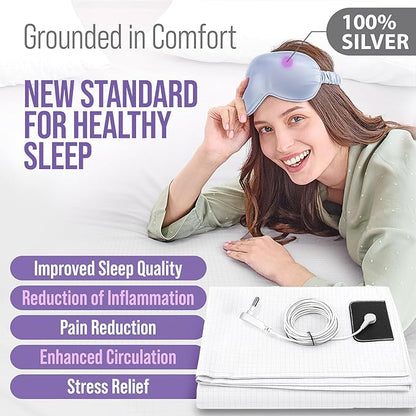Luxury Grounding Sheets King 22% Silver Fiber, 74% Cotton, 4% Silk, SGS Quality Certified Grounded Well Bed Sheet - Conductive Earth Fitted Sheet for Better Sleep, White