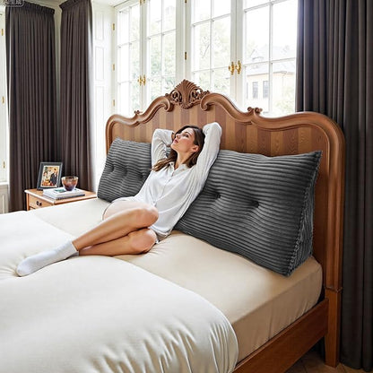 Headboard Wedge Pillow, Large Triangular Reading Pillow for Bed, Backrest Support Bolster for Sitting Up, Long Bed Rest Pillow with Removable Cover