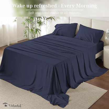 URBANHUT 1000 Thread Count Full Sheet Set Egyptian Cotton Sheets, Long Staple Soft & Breathable, 4 Pc Bed Sheet Sets, Luxury Hotel Sateen Sheets Fits 16" Deep Pocket - Navy Blue