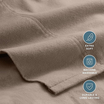 Bare Home Flannel Sheet Set 100% Cotton, Velvety Soft Heavyweight - Double Brushed Flannel - Deep Pocket (Split King, Taupe)
