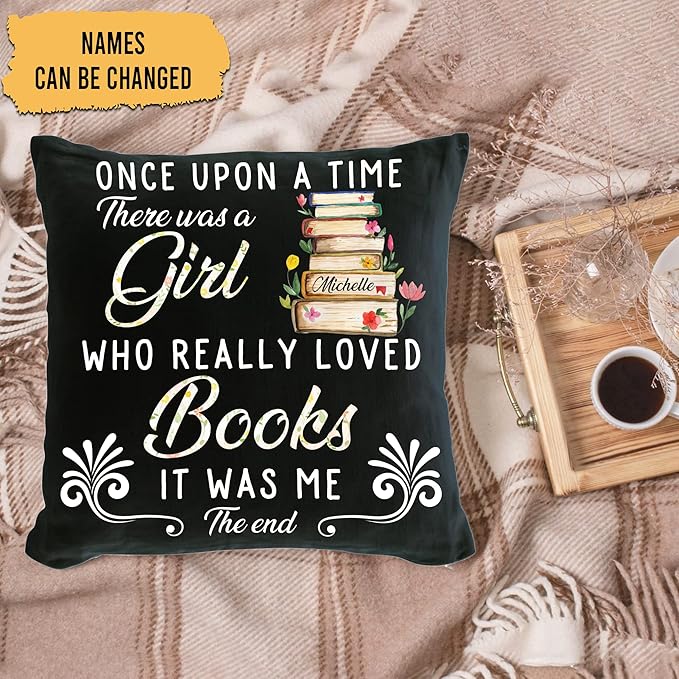 Hyturtle Personalized Book Throw Pillow (Insert Included) Gifts for Girl Book Lover Reading Club Librarian on Birthday Valentines - Funny Book Lover Gifts - Custom Name Couch Cushion Decor Pillow