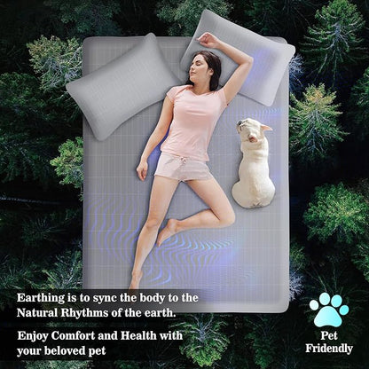 Grounding Bedding Sheet Set, Bed Sheets and Pillowcase Set, 90% Organic Cotton+10% Pure Silver Organic Fitted Grounded Sheet for Improved Sleep, Pain Relief(Gray, (60.1 * 80.2 * 15inch))