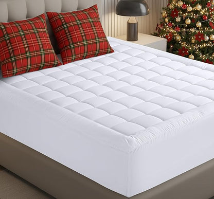 Utopia Bedding Twin Mattress Pad, Quilted Fitted Premium Mattress Protector, Deep Pocket Cover Stretches up to 16 Inches, Fluffy Pillow Topper (39x75 Inches, White)