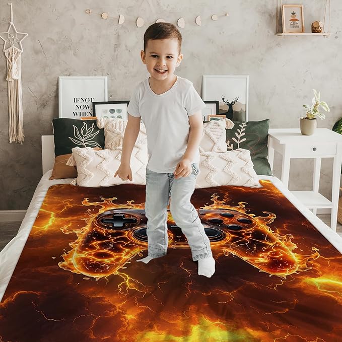 Kids Blanket for Boys Gaming Blankets Gamer Gift, Cool Cozy Soft 60 x 50 Inches Flannel Throws for Bed Travel Sofa Living Room Decor