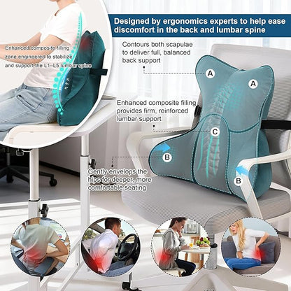 Lumbar Support Pillow – Multi-Functional Ergonomic Back Cushion for Office Chair, Car Seat & Sofa, Reading Pillow with Firm Multi-Zone Support to Relieve Lower Back Pain,Slate Blue