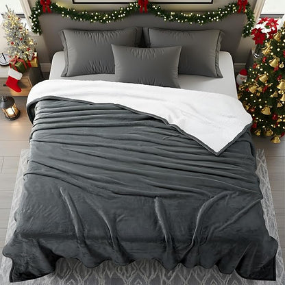 Utopia Bedding Sherpa Blanket Queen Size (Grey, 90x90 Inches) - Soft Lightweight Plush Fleece Reversible Blanket for Bed, Sofa, Couch, Camping and Travel