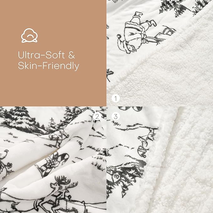 LUXIAN Electric Heated Blanket Throw Size50 x60 - Flannel & Sherpa Fabric Dual-Sided, 6 Heat Settings & 1-3 Hours Auto Off, Machine Washable, Christmas Santa Forest,Black and White