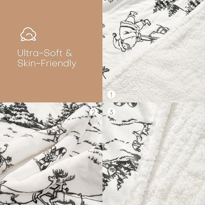 LUXIAN Electric Heated Blanket Throw Size50 x60 - Flannel & Sherpa Fabric Dual-Sided, 6 Heat Settings & 1-3 Hours Auto Off, Machine Washable, Christmas Santa Forest,Black and White