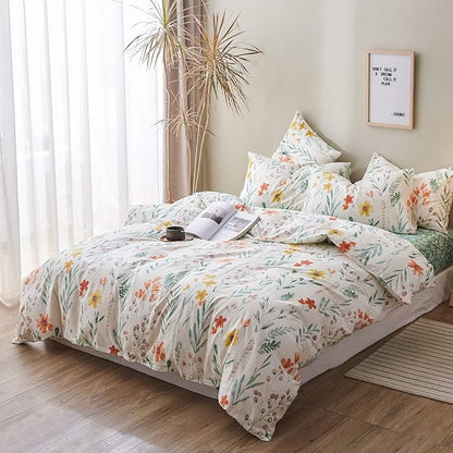 Floral King Duvet Cover Set, 3 Pieces 100% Soft Cotton King Bedding Set Flowers for Girl Women Vintage Style Flower Branches Pattern Duvet Covers with Zipper Closure, Lightweight, Breathable