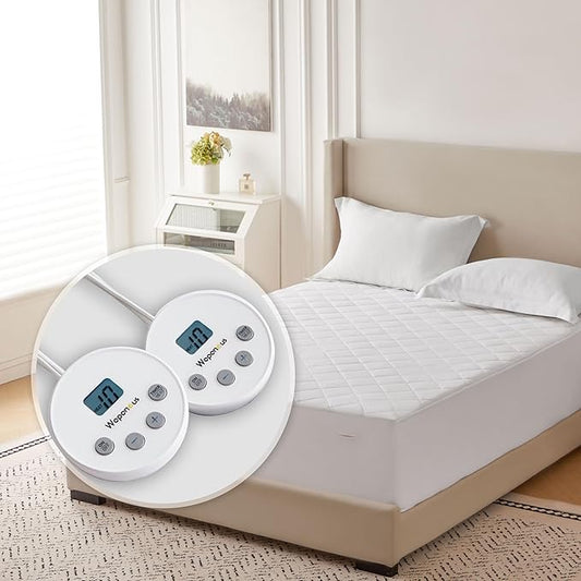 Wapaneus Heated Mattress Pad King Size 10 Heat Settings & Dual Control with 1-12 Hours Timer Auto Off,Deep Pocket Fits up to 18",Microfiber Bed Warmer,ETL Listed Machine Washable,78"x80"