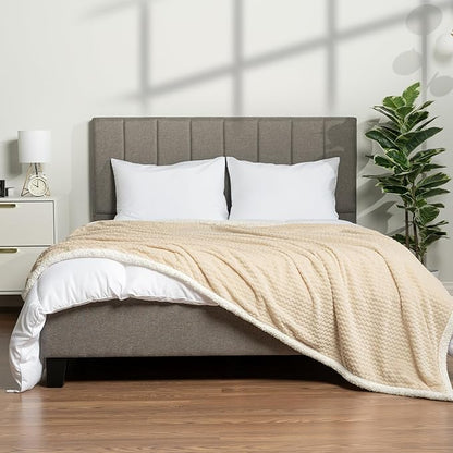 PAVILIA Cream Twin Bed Blanket Reversible Sherpa Chevron, Soft Cozy Jacquard Weave Textured Throw Sofa Couch, Thick Warm Large Fleece Car Blanket, Decorative Plush Home Decor Gift, 60x80 Ivory Beige
