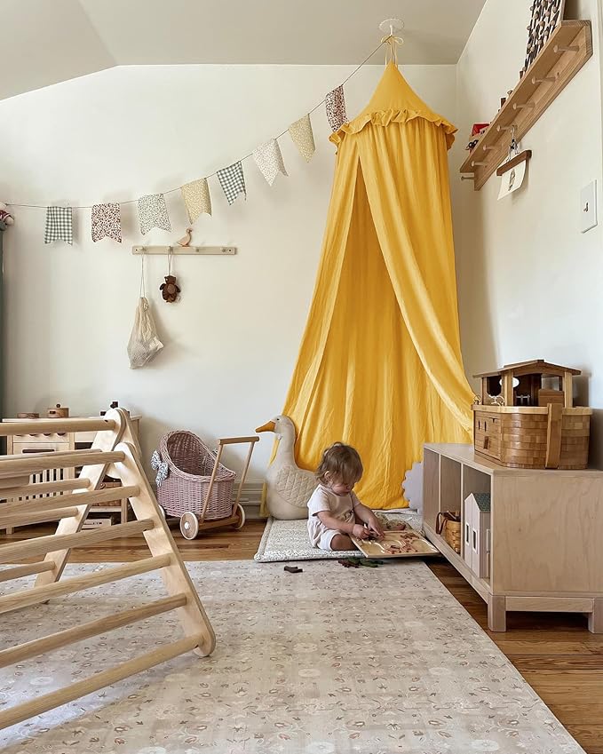 JIKAL Kids Bed Canopy with Ruffles Cotton Hanging Tent Frills Curtain Net for Baby Nursery Room Children Reading Nook Decor