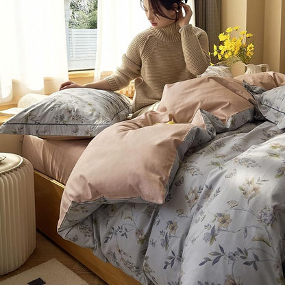AOJIM Colorful Floral Print Duvet Cover Set for Kids Adults, Pure Cotton Aesthetic Comforter Cover Set 3pcs for Room Decor, 1 Soft Reversible Quilt Cover Twin Size and 2 Matching Pillowcases, No Quilt