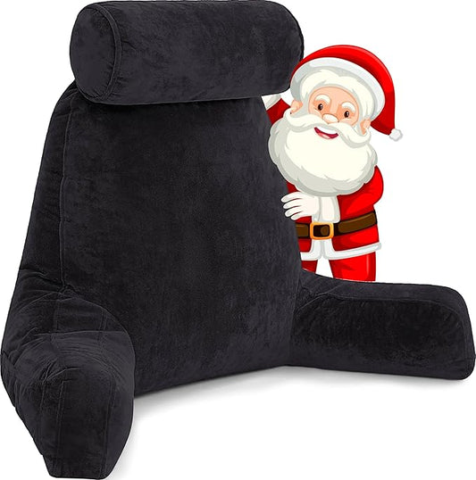 Husband Pillow XXL - Reading Pillow Bed Chair with Arms & Back Support - Black - Back Pillow for Bed Sitting Up - Bed Rest Arm Pillow - Comfy Reading Pillow for Adults