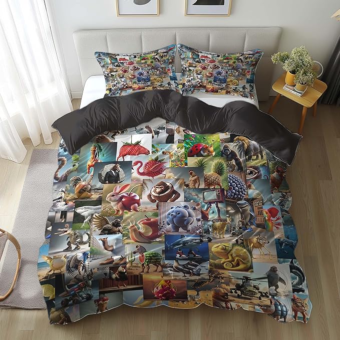 Italian Brainrot Bedding Duvet Cover Set,Funny Fusion AnimalsTwin Full Queen King Comforter Cover Bedding Set for Kids Boys Bed Decor Gifts ﻿ (Color 5,Full (80" x 90"))