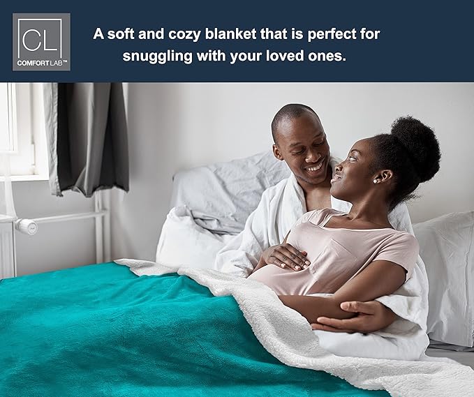 Comfort Lab Reversible Flannel Sherpa Throw Blanket - Elegant Fluffy Throw Blankets for Couch and Home Decor - Anti Pilling Non Shedding Cozy & Warm Fleece Throws - Oversize Throw (60" x 70") - Teal