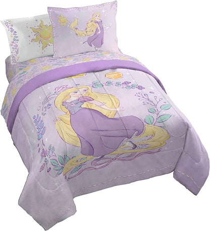 Jay Franco Kids Comforter Set Includes Sheets and Pillow Covers - Soft and Cozy Bed Set for Stylish Room Decor, Purple - Disney Princess Rapunzel, 7 Piece Queen Size Bedding