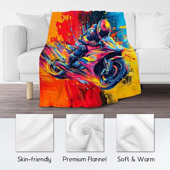 Boys Blankets - Motorcycle Blanket Gifts for Toddlers Kids - 40x50 Inches Comfy Lightweight Flannel Dirt Bike Throw for Sofa Office