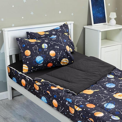Holawakaka Kids Zipper Bedding Galaxy Comforter Set, Boys Girls Twin Size Outer Space Stars Planet Print Zippered Bed Sets, Child Cartoon Dorm Zip Bedding