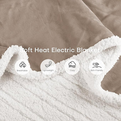 Electric Heated Blanket Full Size 72"x84" - Dual-Sided with Microplush & Sherpa Fabric, 4 Heat Settings & 10 Hours Auto Off, Machine Washable - Light Brown