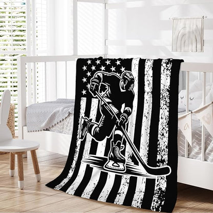 Hockey Gifts for Kids Boys - 50x40 Inches Small Soft Fuzzy Flannel Blankets Accessories Decor Sports Throws for Travel Camping
