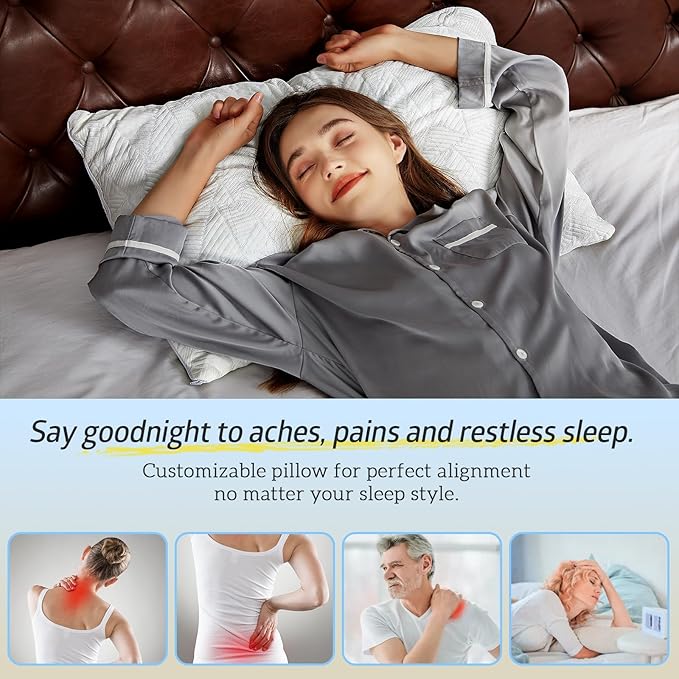 BETU Cooling King Size Pillows Set of 4, Shredded Memory Foam Bed Pillows for Sleeping, Adjustable Firm Cool Pillow for Neck Pain and Side Sleeper, White