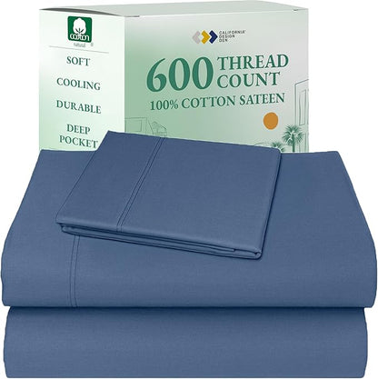 California Design Den Luxury Twin Sheet Set - 100% Cotton, 600 Thread Count Deep Pocket Twin Sheets, Soft Hotel-Quality Bedding with Sateen Weave - Royal Navy Blue
